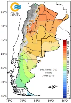 Températures moyennes en Été en Argentine