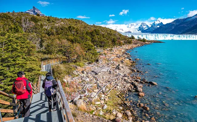 Sentier pédestre du Lago Argentino qui mène à l'énorme glacier Perito Moreno