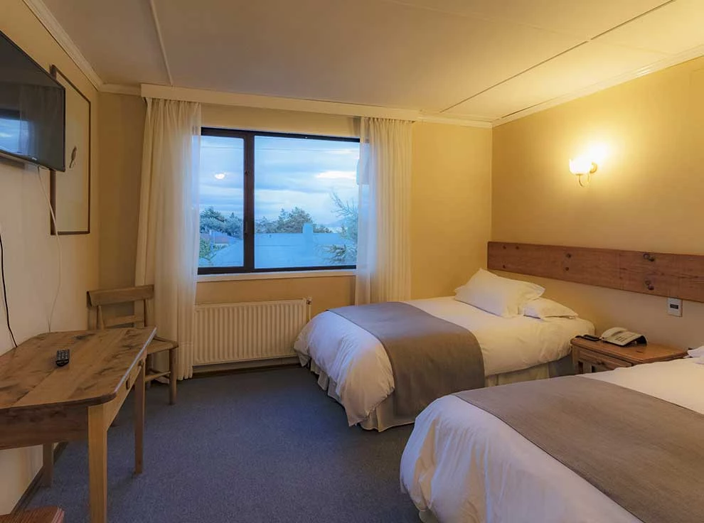 Chambre twin de l’hotel Saltos del Paine à Puerto Natales au Chili